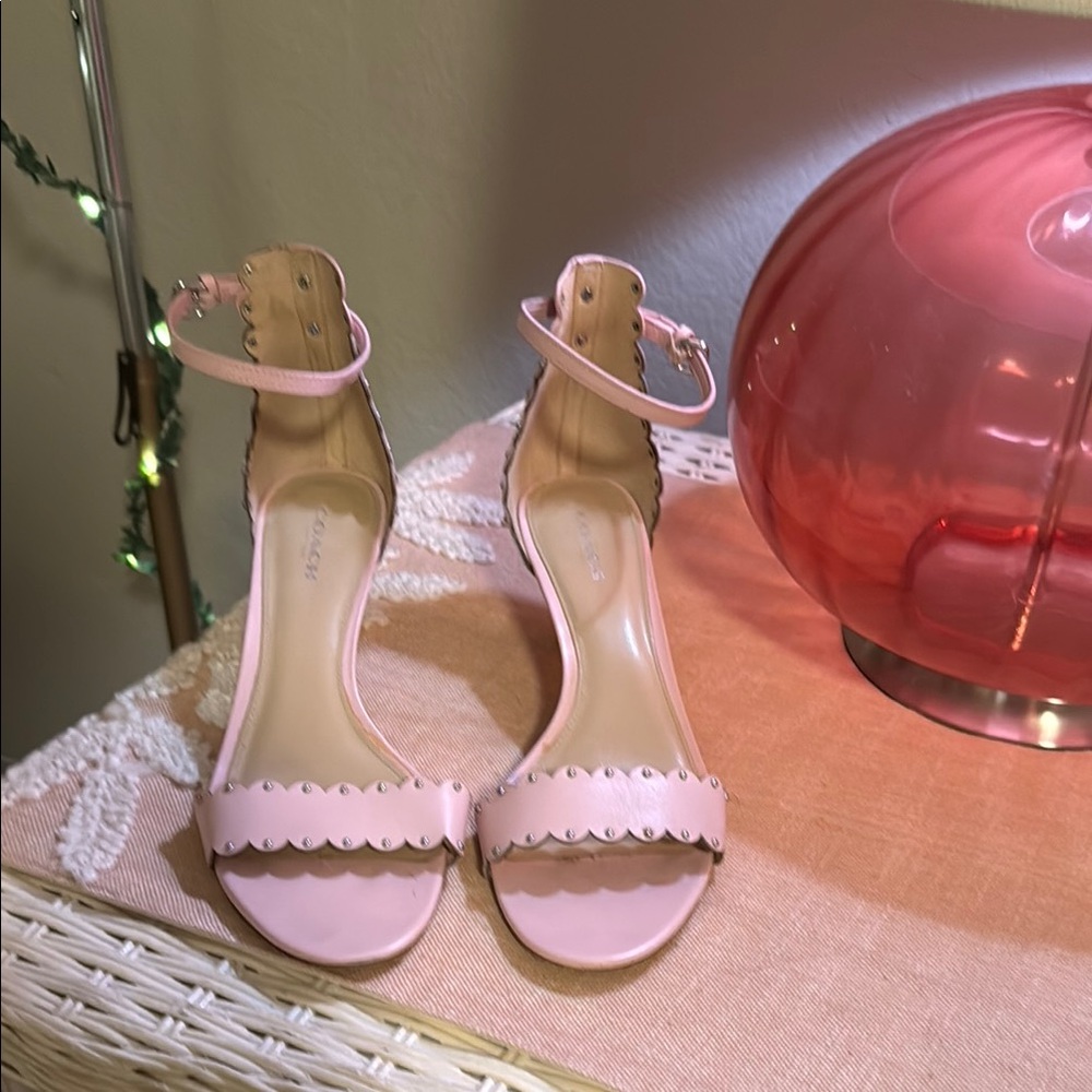 Coach Pink Heels with Ankle Strap and Scalloped Detail
